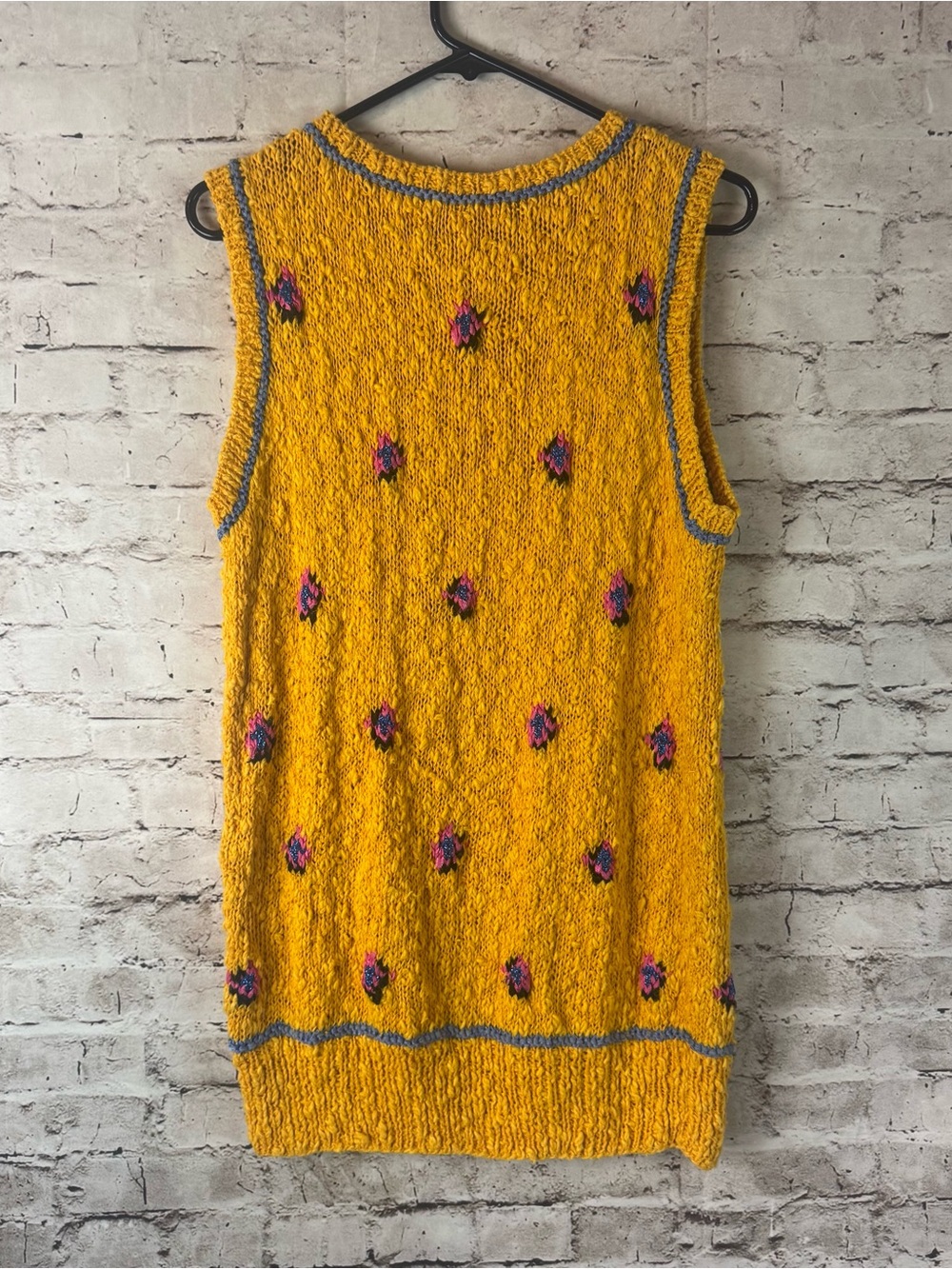 Vintage Liz Claiborne Large Knit Sweater Vest Linen Cotton Yellow Gold Blue RARE - Picture 1 of 6